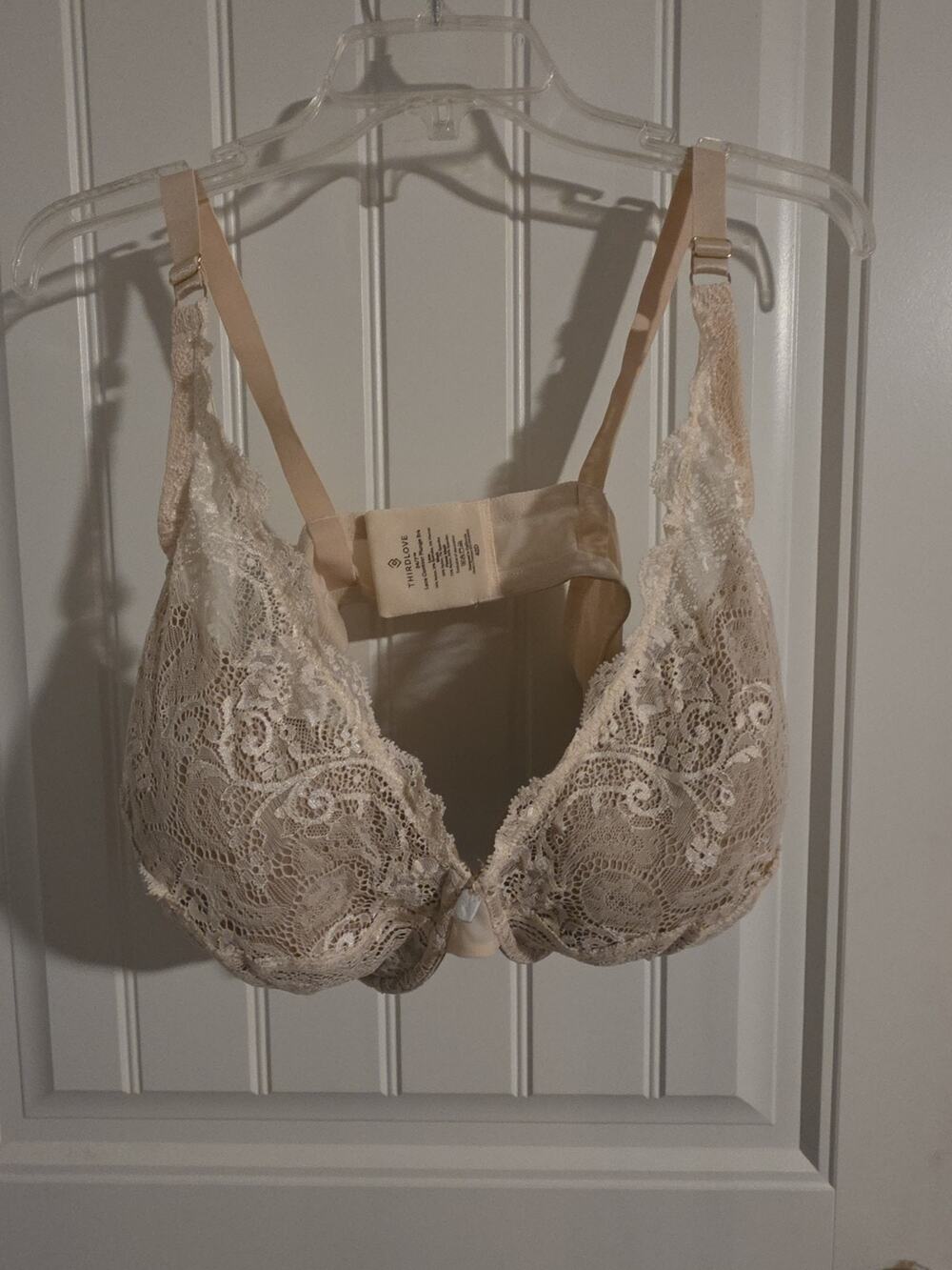 ThirdLove 24/7 Lace Contour Plunge Bra 42D Nude Beige Underwire Padded
